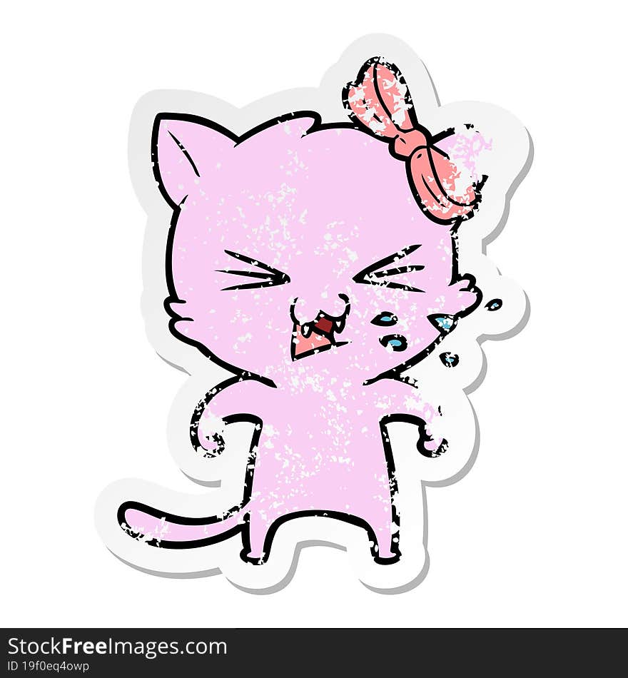 distressed sticker of a cartoon cat