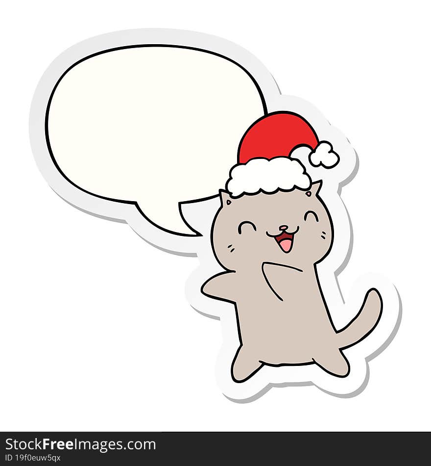 cute cartoon christmas cat with speech bubble sticker