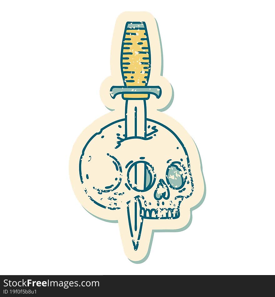 Distressed Sticker Tattoo Style Icon Of A Skull And Dagger