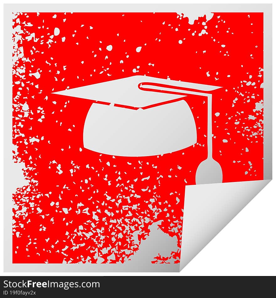 distressed square peeling sticker symbol graduation hat