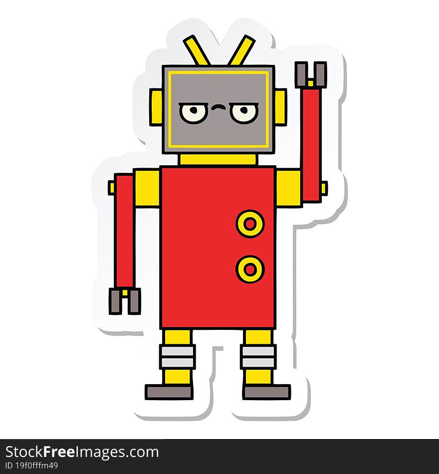 sticker of a cute cartoon annoyed robot