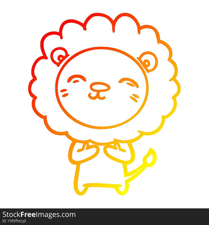 warm gradient line drawing of a cartoon lion