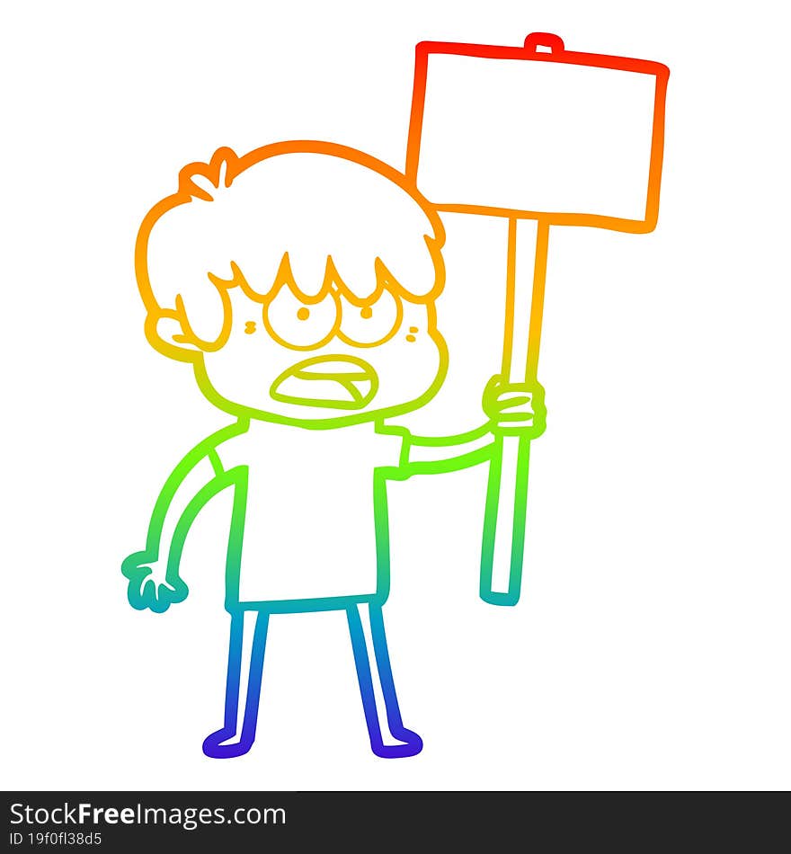 rainbow gradient line drawing worried cartoon boy