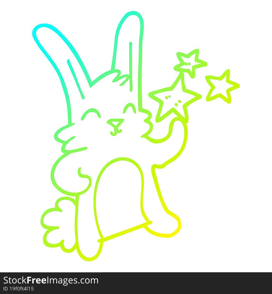 cold gradient line drawing of a cartoon happy rabbit