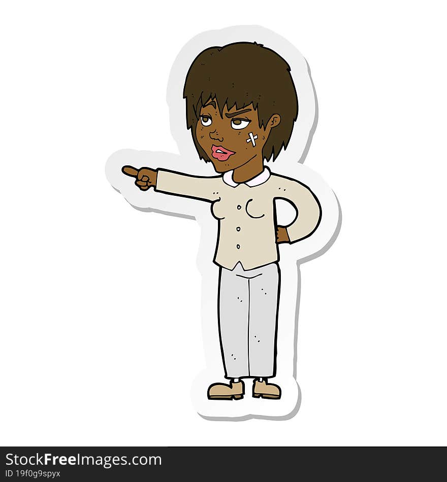 sticker of a cartoon woman pointing