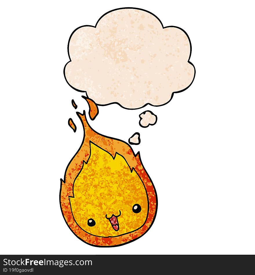 Cute Cartoon Flame And Thought Bubble In Grunge Texture Pattern Style