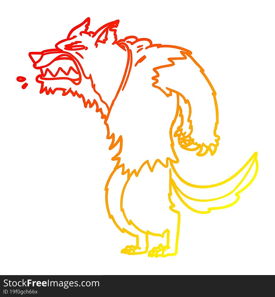 Warm Gradient Line Drawing Angry Werewolf Cartoon