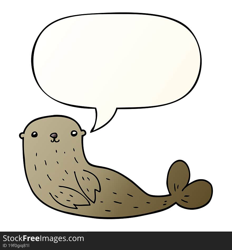 cartoon seal and speech bubble in smooth gradient style