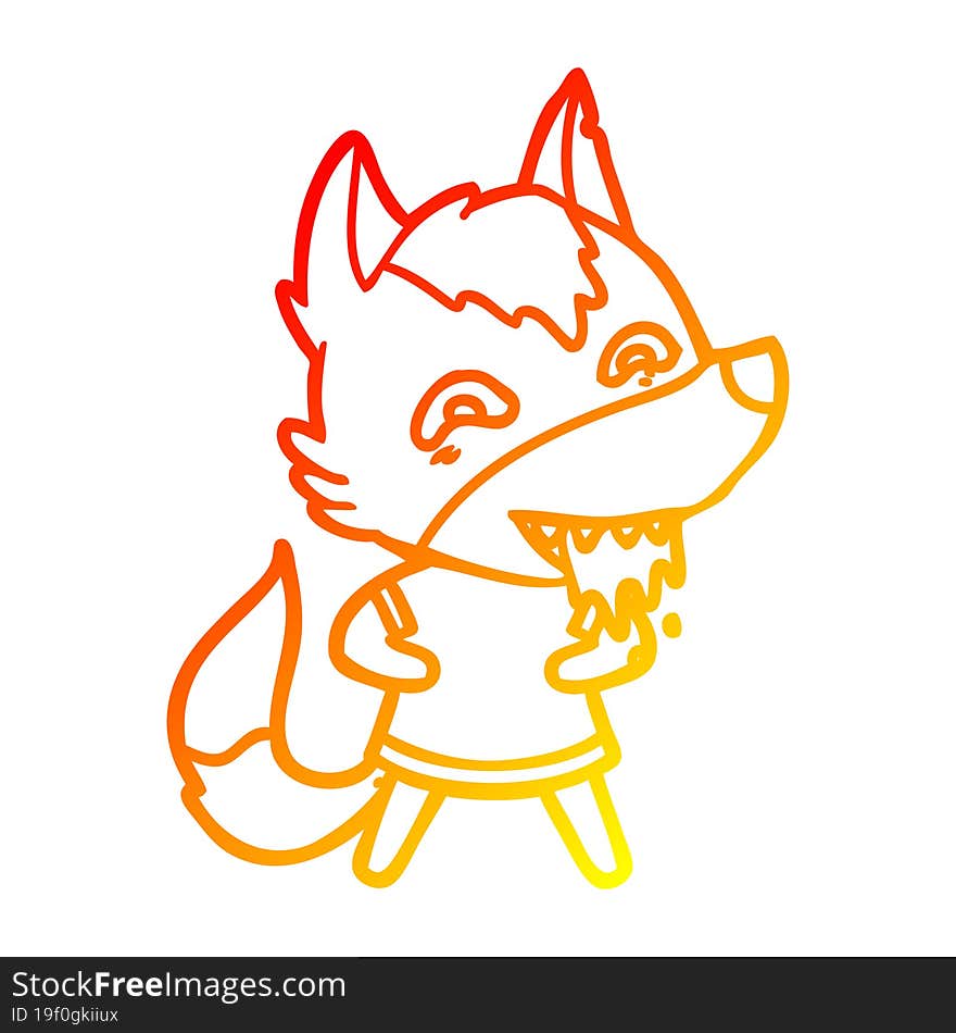 warm gradient line drawing cartoon hungry wolf