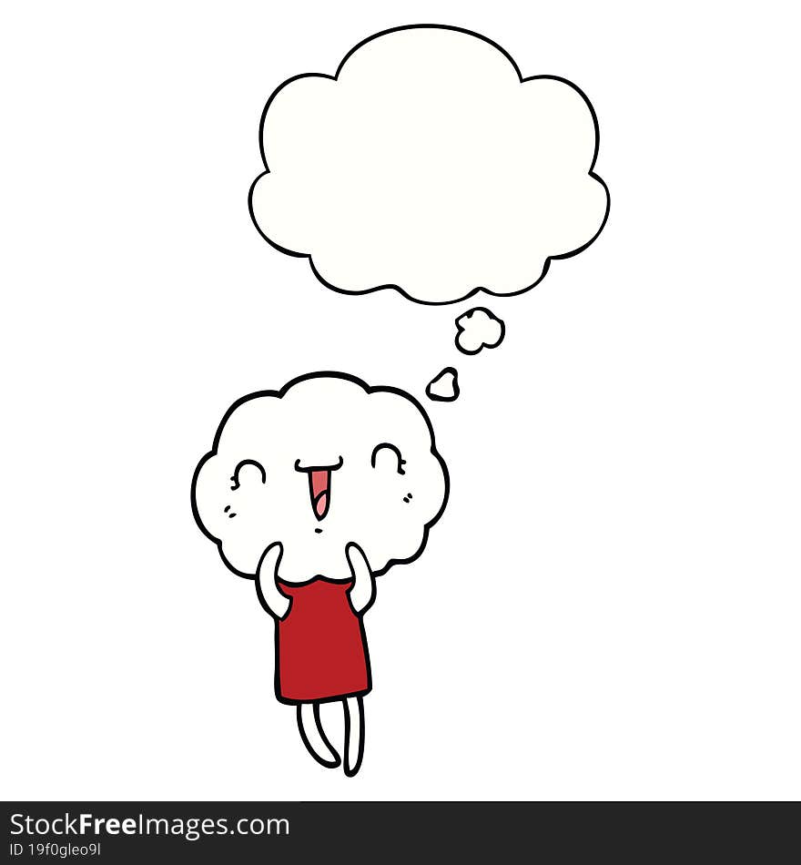 cute cartoon cloud head creature with thought bubble