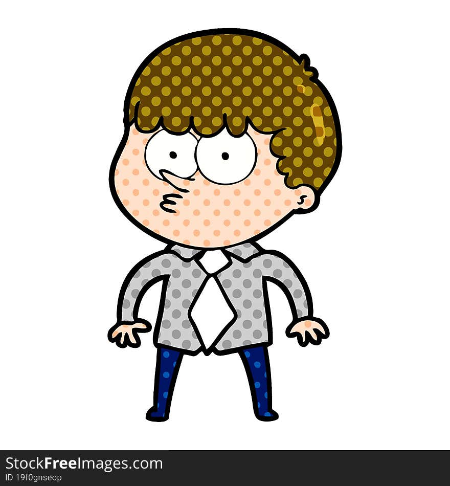 cartoon nervous boy in shirt and tie. cartoon nervous boy in shirt and tie