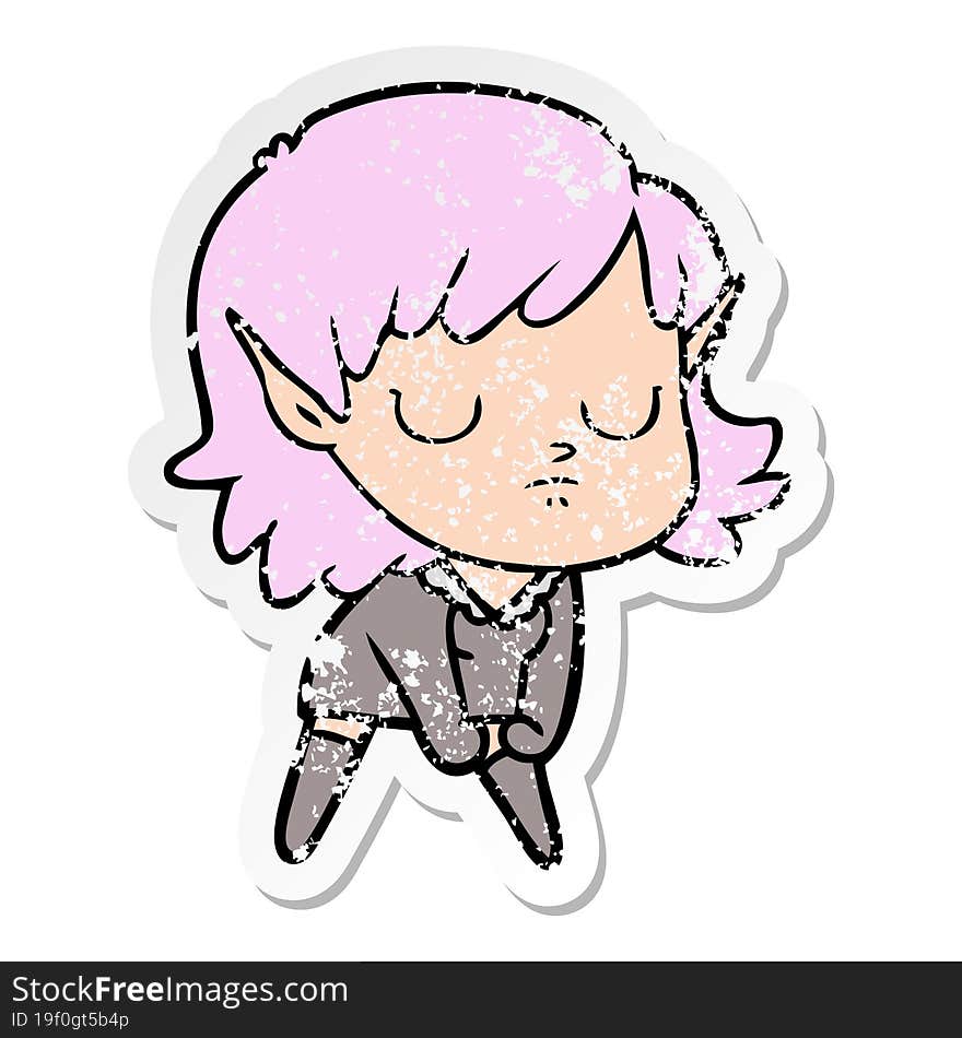 Distressed Sticker Of A Cartoon Elf Girl