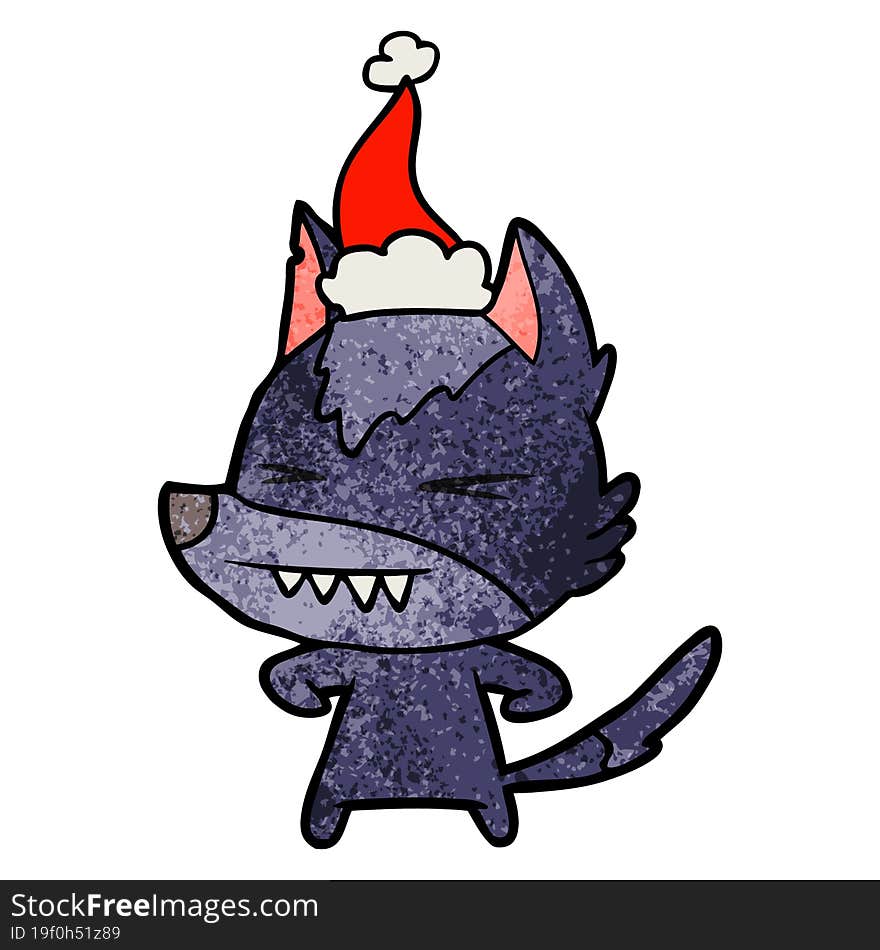 angry wolf textured cartoon of a wearing santa hat