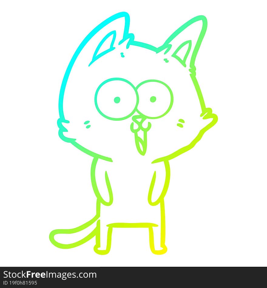 Cold Gradient Line Drawing Funny Cartoon Cat