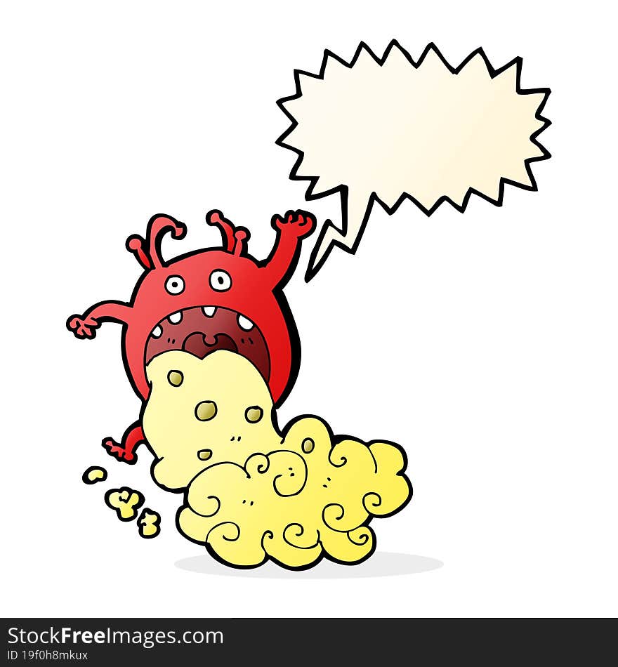 Cartoon Gross Monster Being Sick With Speech Bubble