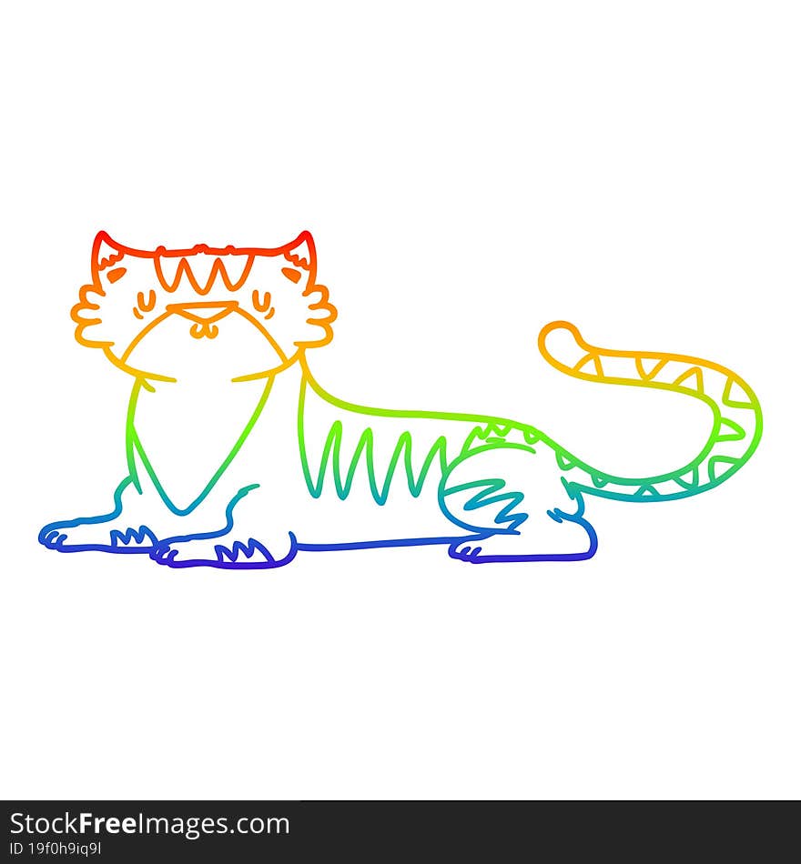 rainbow gradient line drawing of a cartoon tiger