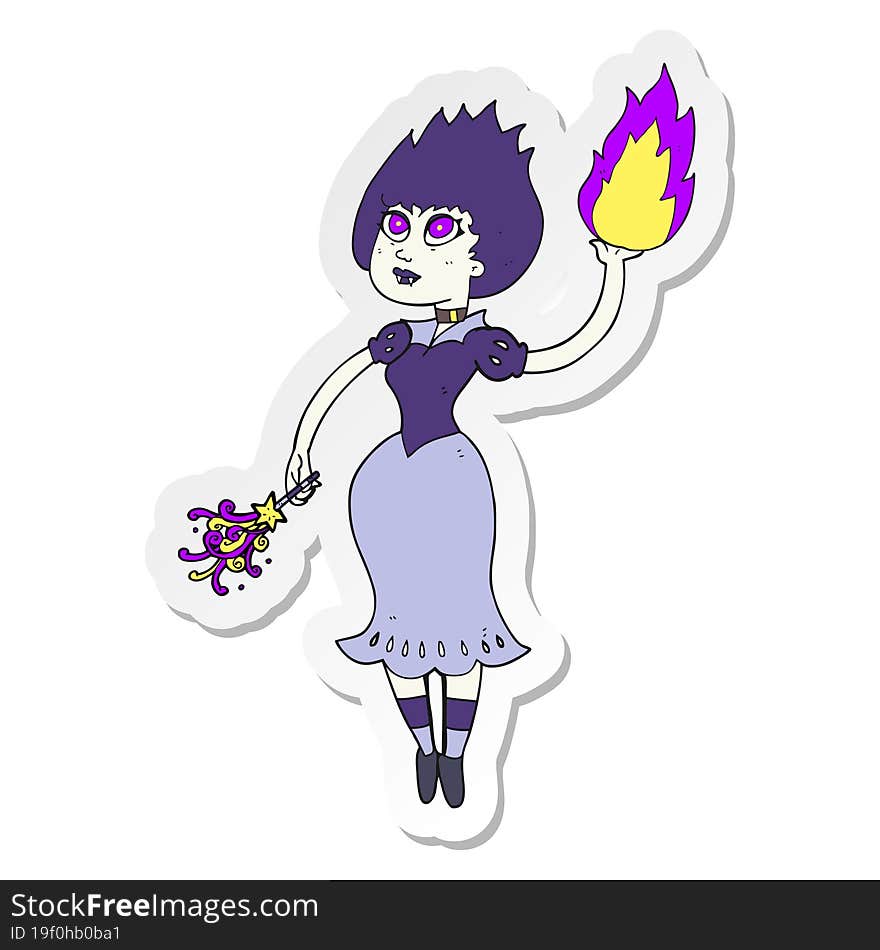 Sticker Of A Cartoon Vampire Girl Casting Fireball