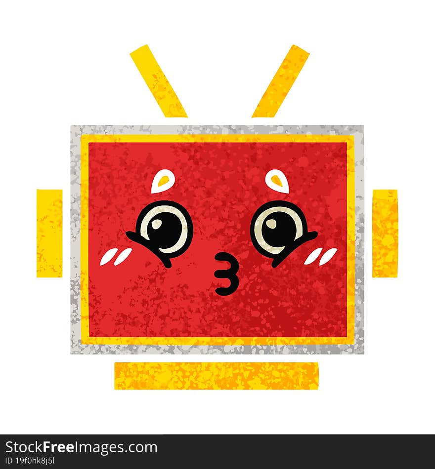 retro illustration style cartoon robot head