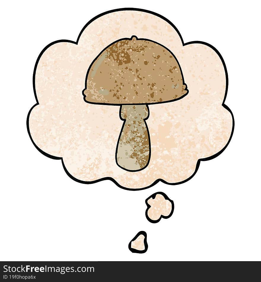 cartoon mushroom and thought bubble in grunge texture pattern style