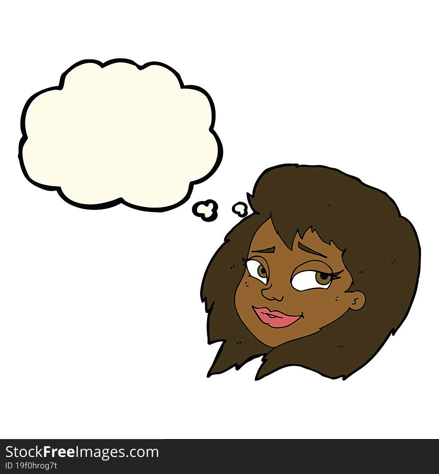 Cartoon Happy Female Face With Thought Bubble