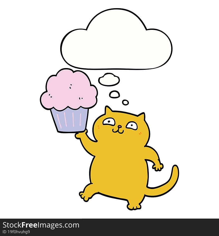 cartoon cat with cupcake and thought bubble