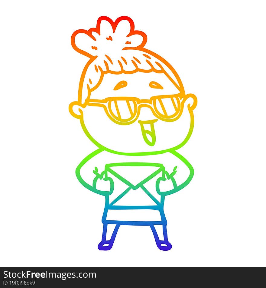 Rainbow Gradient Line Drawing Cartoon Happy Woman Wearing Spectacles