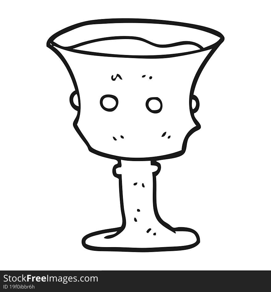 freehand drawn black and white cartoon medieval cup