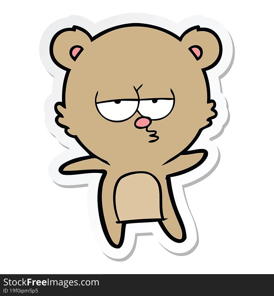 sticker of a bored bear cartoon