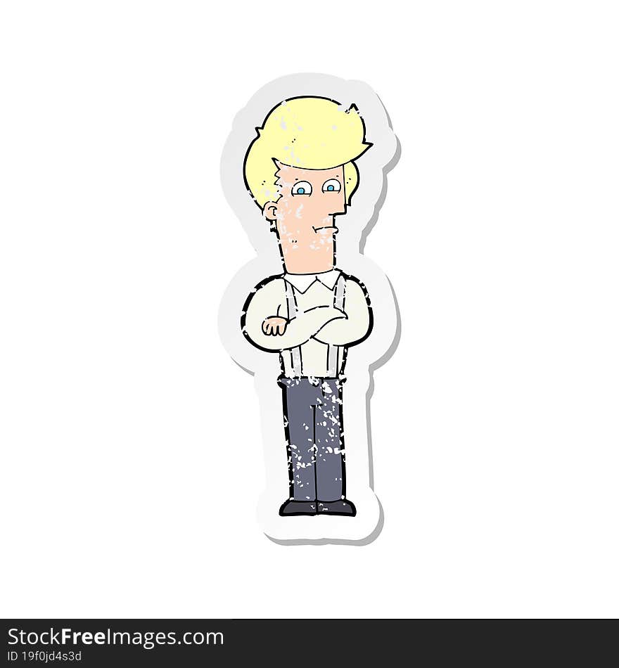 retro distressed sticker of a cartoon annoyed man