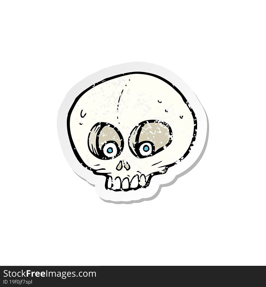 retro distressed sticker of a cartoon funny skull