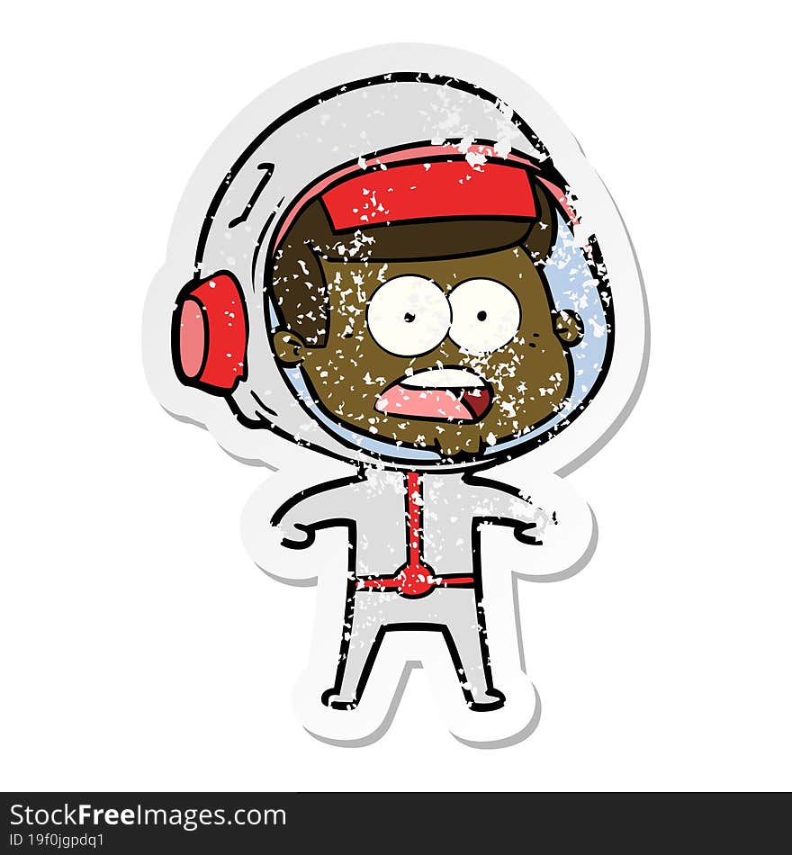 Distressed Sticker Of A Cartoon Surprised Astronaut