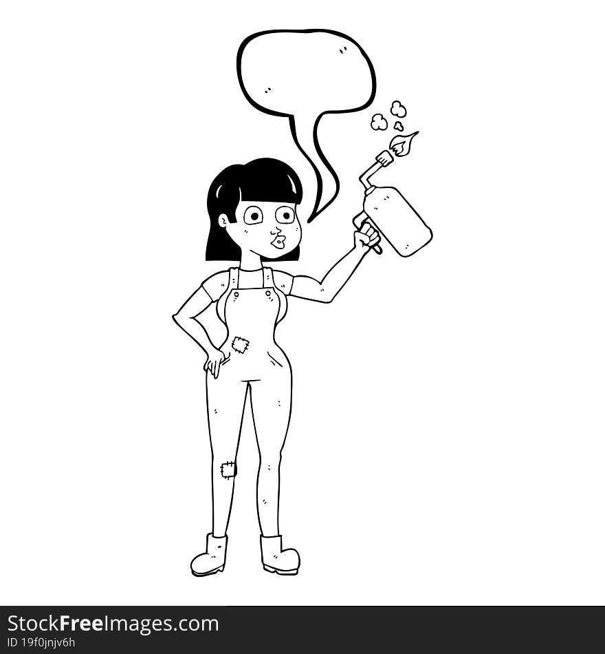 Speech Bubble Cartoon Woman In Dungarees