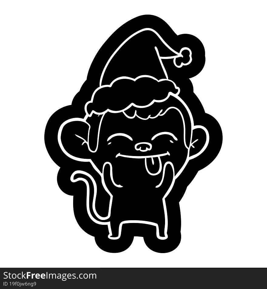 funny cartoon icon of a monkey wearing santa hat