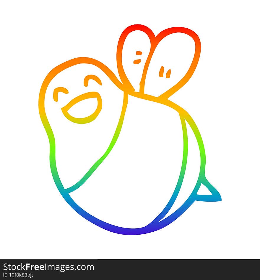 rainbow gradient line drawing of a cartoon bee