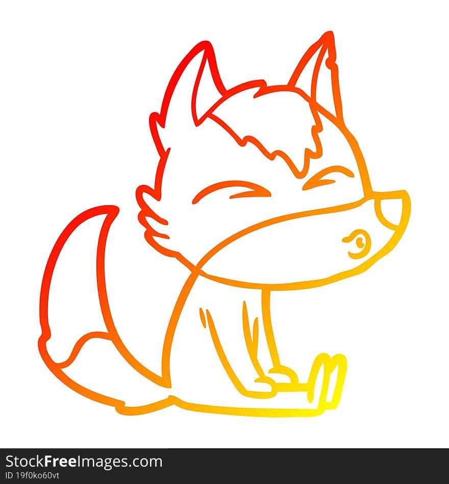 Warm Gradient Line Drawing Cartoon Wolf Whistling