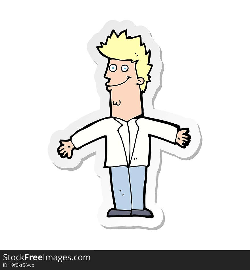 sticker of a cartoon happy man with open arms