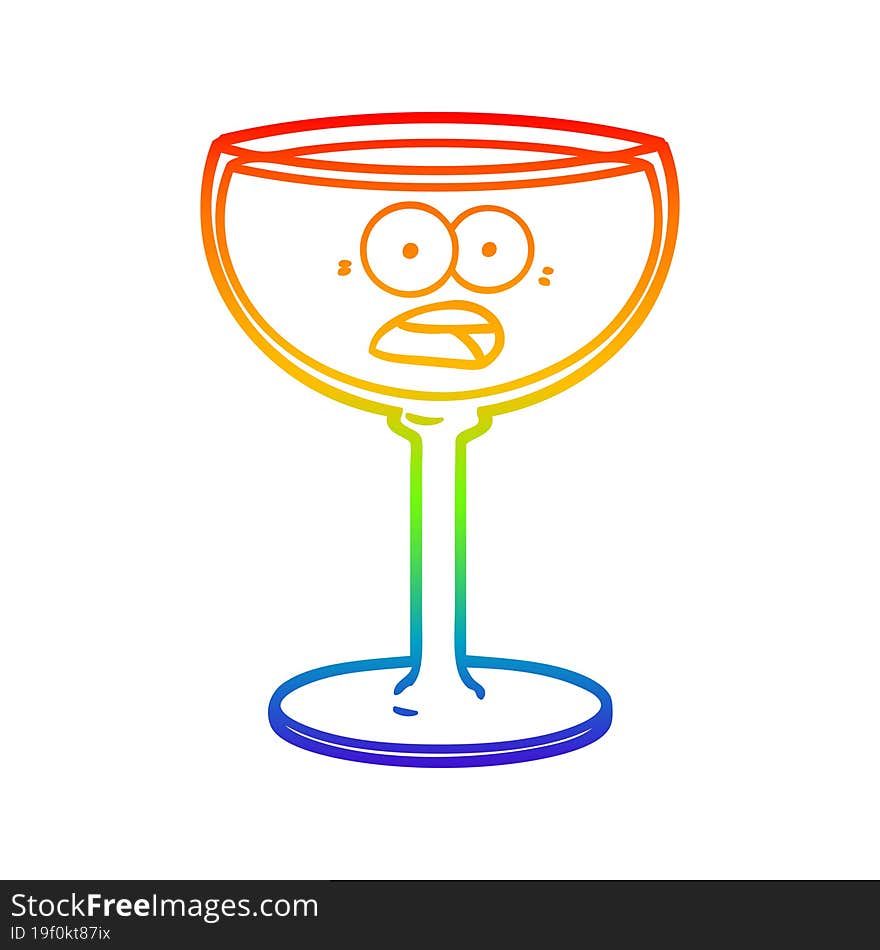 rainbow gradient line drawing cartoon glass of wine