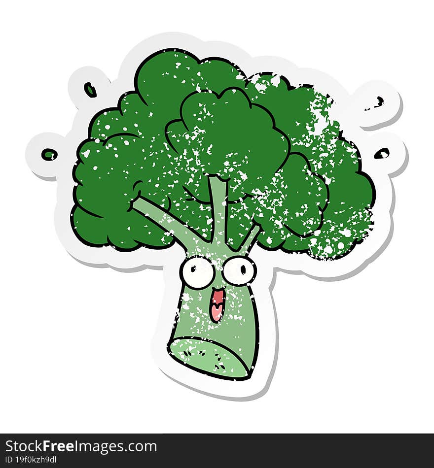 distressed sticker of a cartoon broccoli