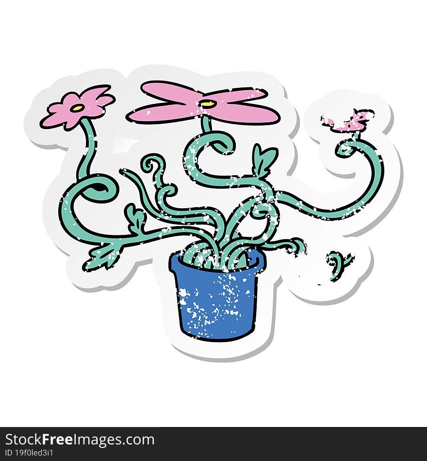 hand drawn distressed sticker cartoon doodle of a flower plant