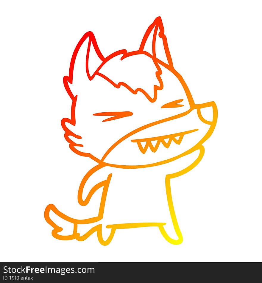 warm gradient line drawing of a angry wolf cartoon