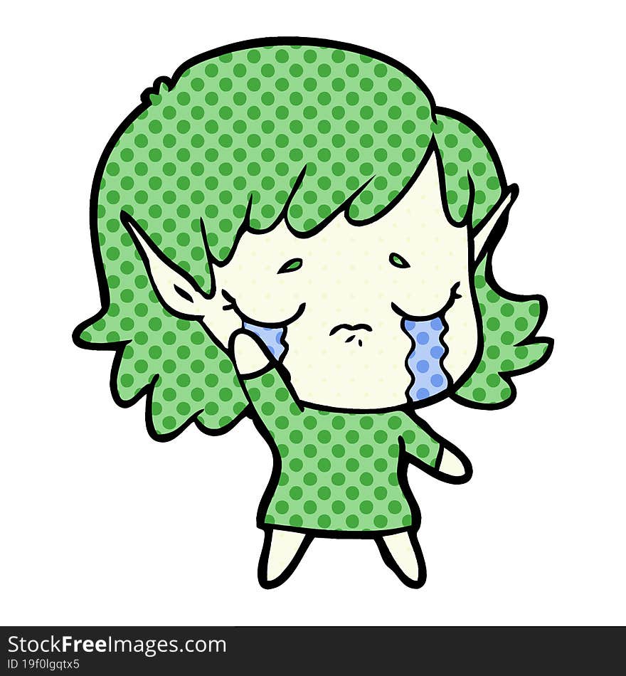 cartoon crying elf girl. cartoon crying elf girl