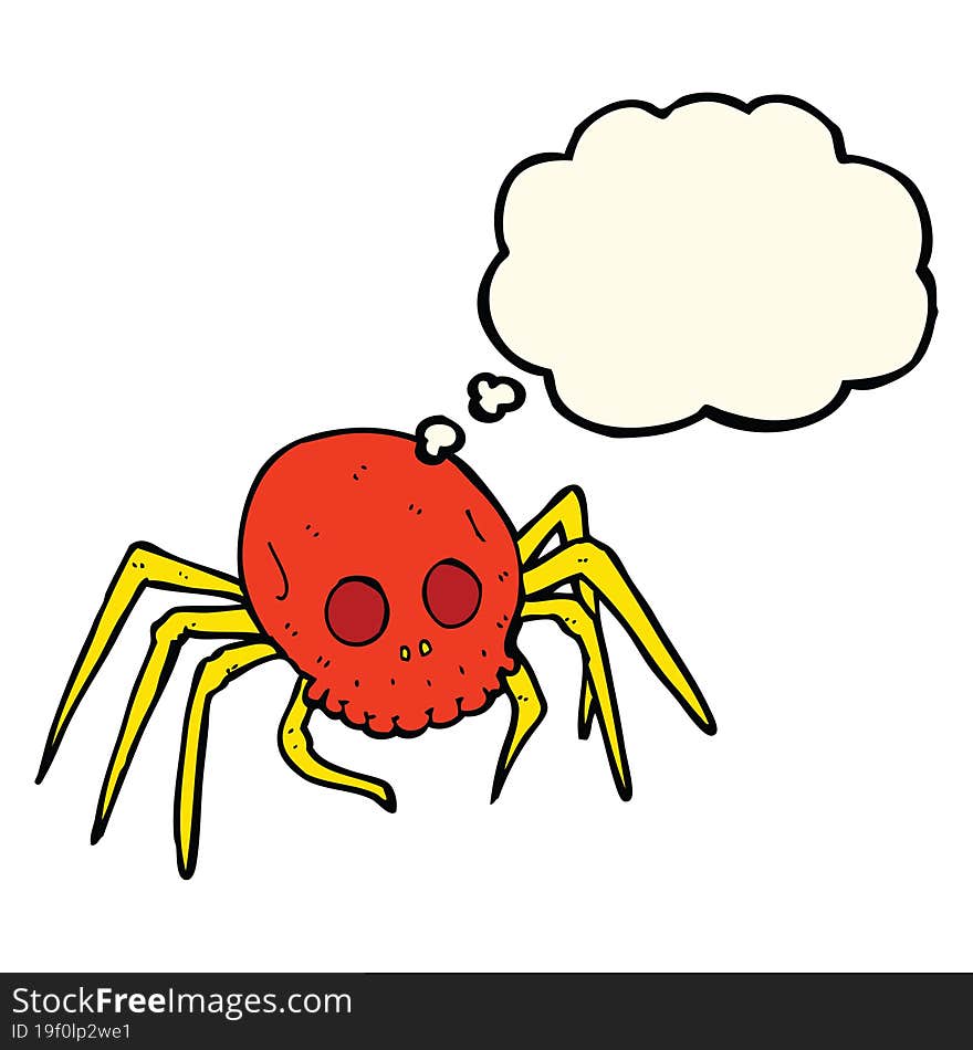 Cartoon Spooky Halloween Skull Spider With Thought Bubble