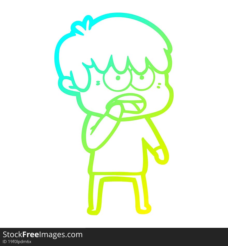 cold gradient line drawing worried cartoon boy