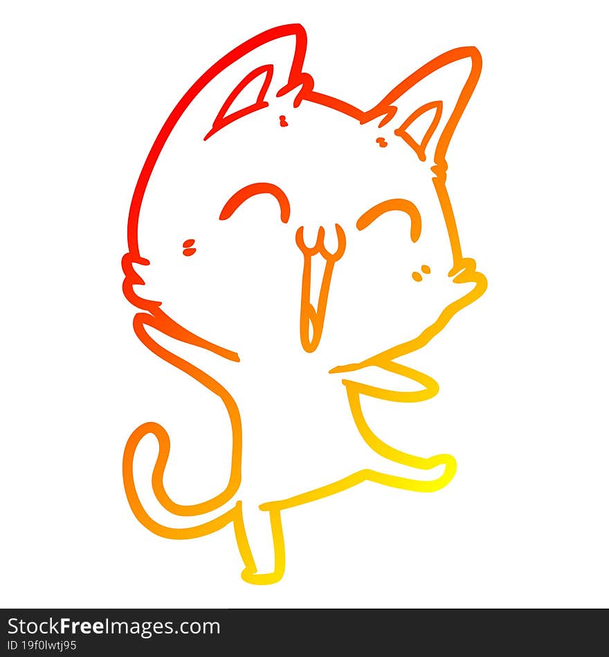 warm gradient line drawing happy cartoon cat meowing