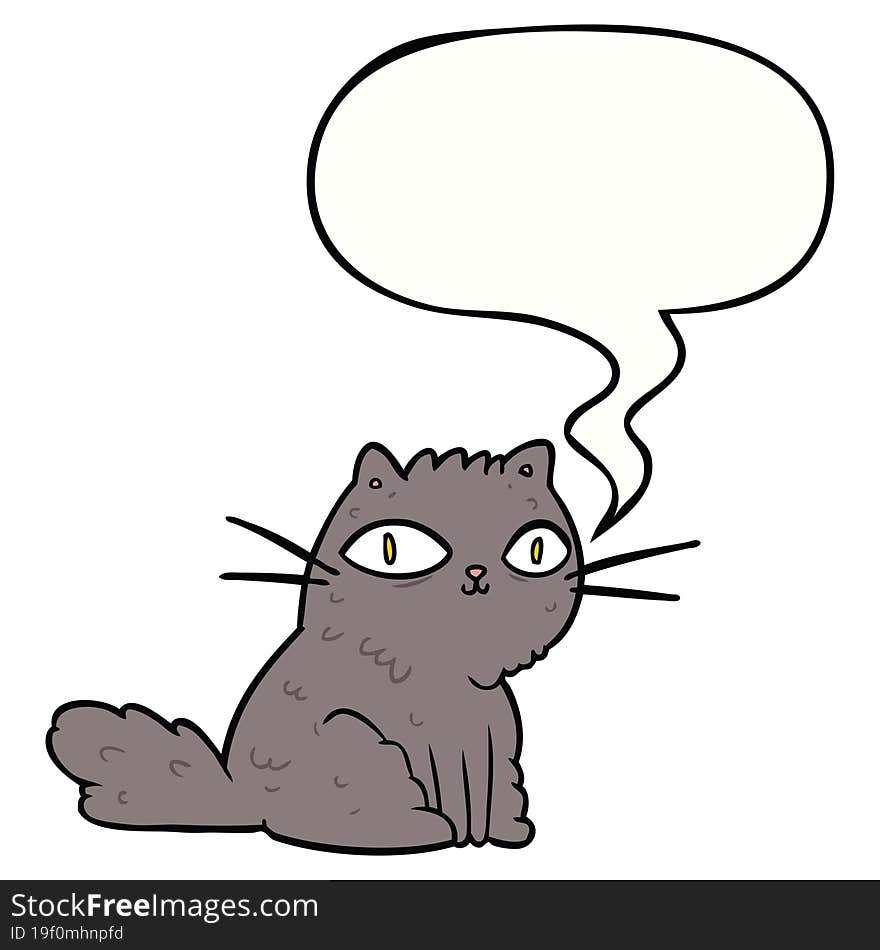 cartoon cat looking right at you and speech bubble