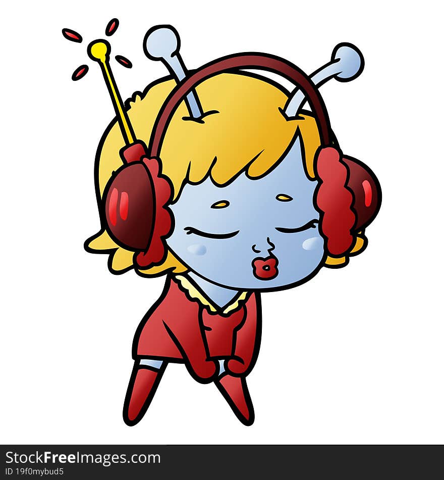 cute alien girl listening to music. cute alien girl listening to music