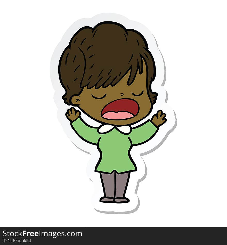 sticker of a cartoon woman talking