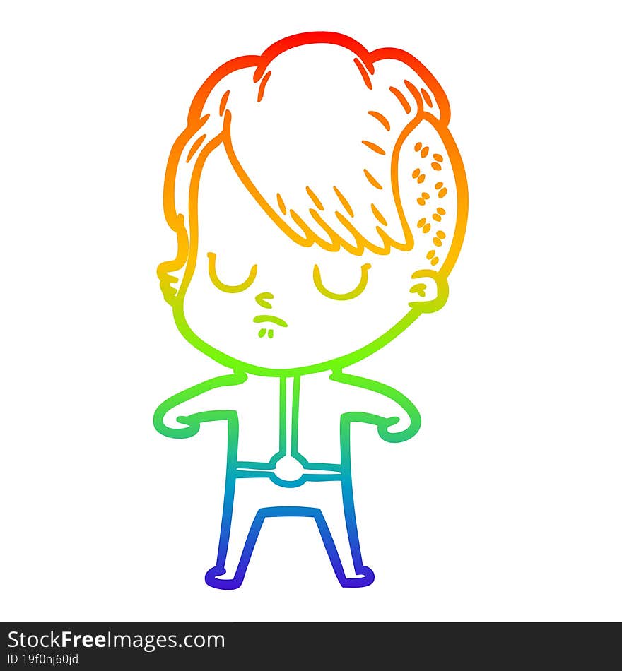 rainbow gradient line drawing of a cartoon woman