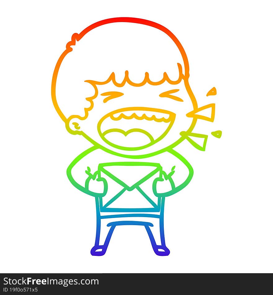 rainbow gradient line drawing of a cartoon laughing man