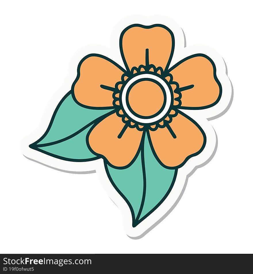 sticker of tattoo in traditional style of a flower. sticker of tattoo in traditional style of a flower